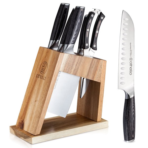 Othello Classic Knife Set with Wooden Block Kitchen Knives, Silver CL-FK6